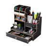 Büro Utensilienschalen Schreibtisch Organizer aus Holz mit Schublade Stiftehalter groß für Büro Schule Zuhause B17-Schwarz